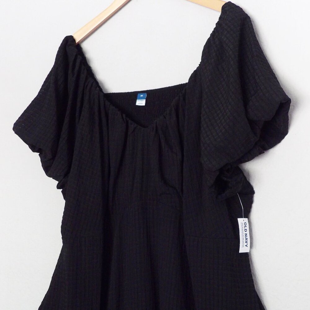 NEW Old Navy Flutter-Sleeve Mini Swing Dress Black Jack Textured Seersucker 3X - Picture 9 of 15